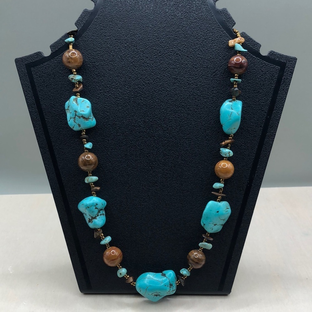 Turquoise  chunky stone bead statement style boho necklace.